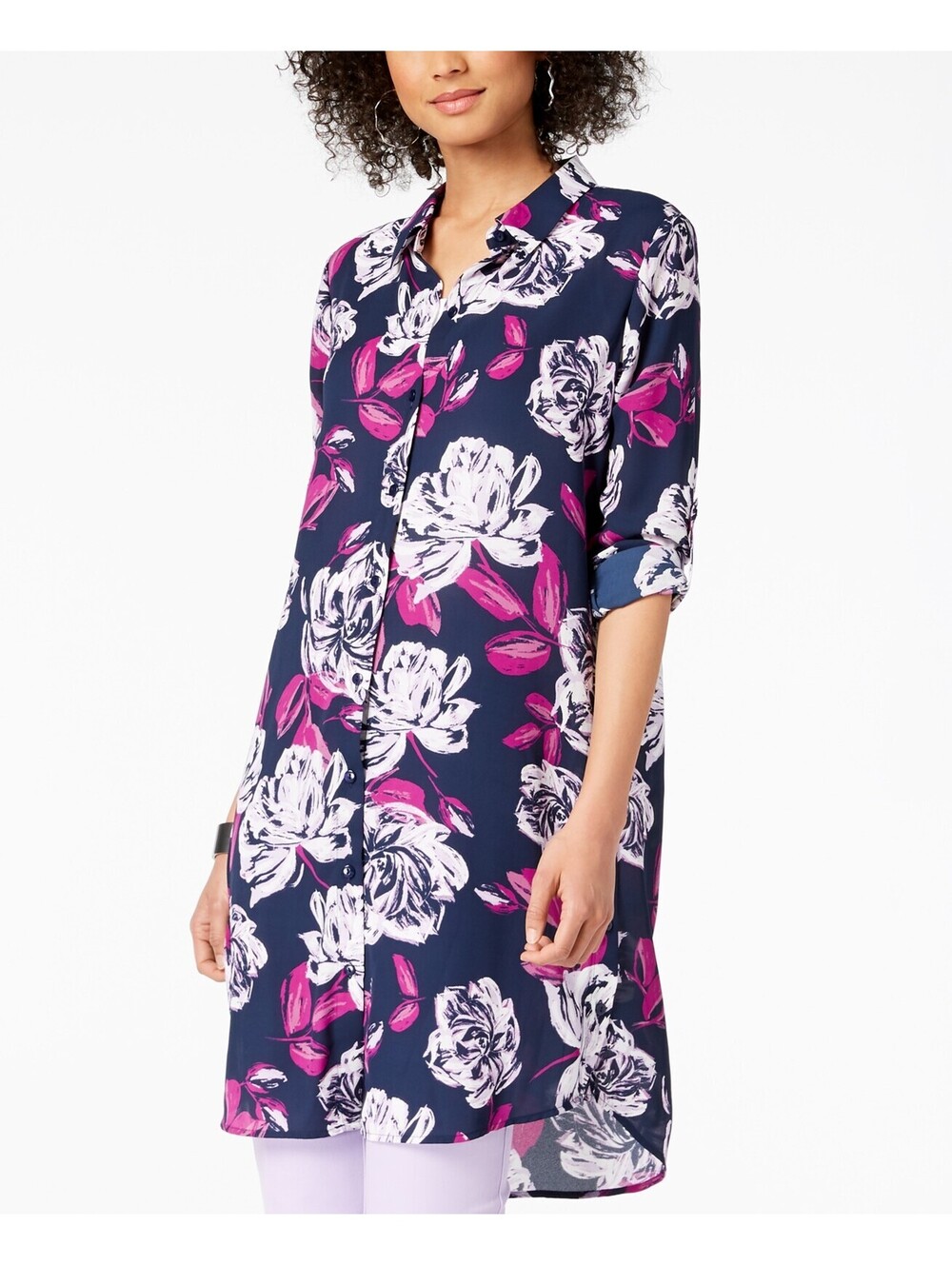 Alfani Womens Printed Convertible Tunic Shirt Size XS